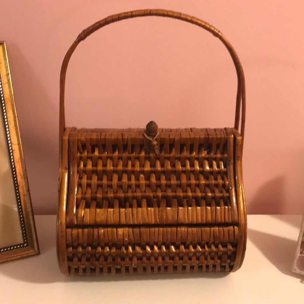 Vintage Straw Basket Style Purse Handbag